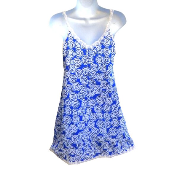 Vintage 50s Fernanda Babydoll Slip Dress Blue White Floral Lace Trim Italy - Picture 4 of 7